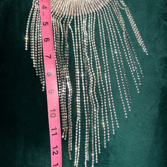 Style 60s Era Clear Rhinestone Drippy Bib Waterfall Necklace Silver 14" - Picture 4 of 7